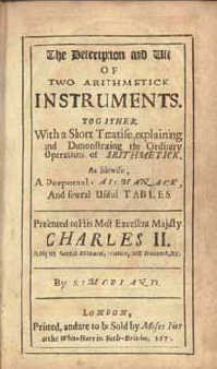 Title page of Samuel Morland's The Discription and Use of Two Arithmetick Instruments.